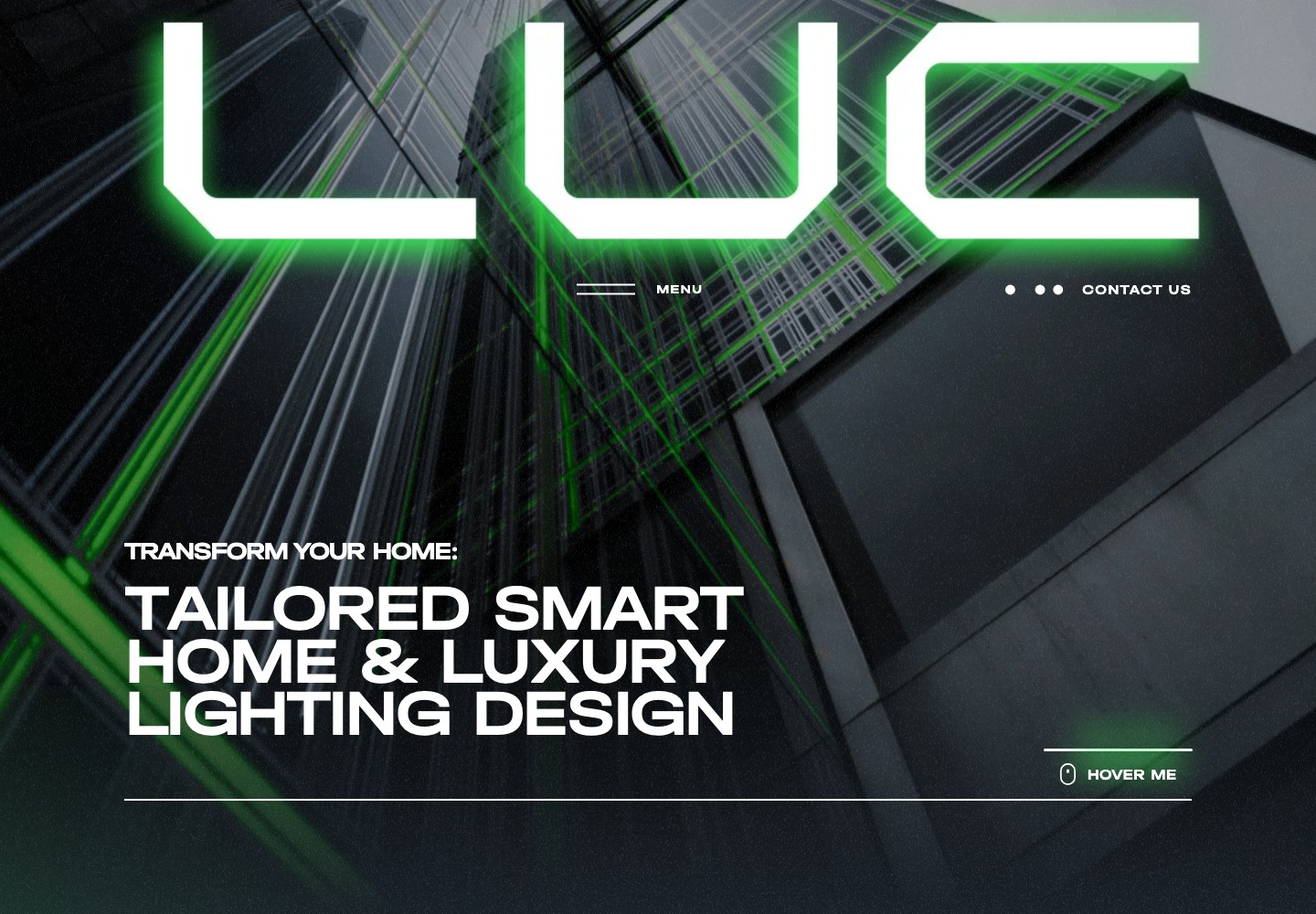 LUC Electric website header with its illuminated logo and smart home headline